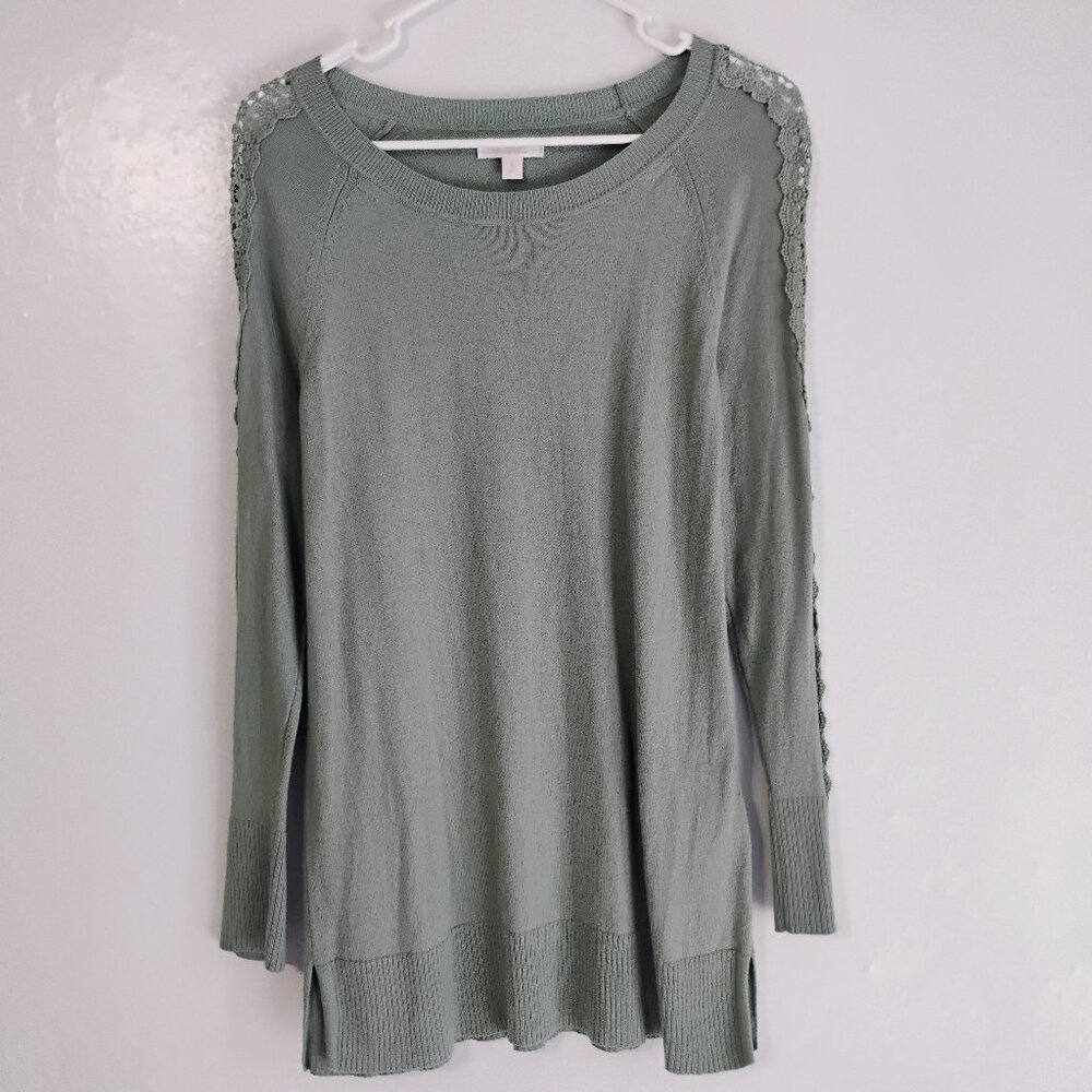 LC Lauren Conrad Sage Green Lace Trim Long Sleeve Top S